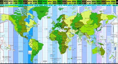 A map with different time zones around the world